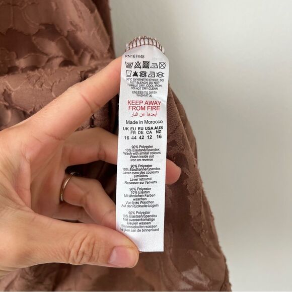 Pretty Little Thing Mocha Floral Sheer Burnout Maxi Dress Long Sleeve NEW Sz 12 - Picture 9 of 9